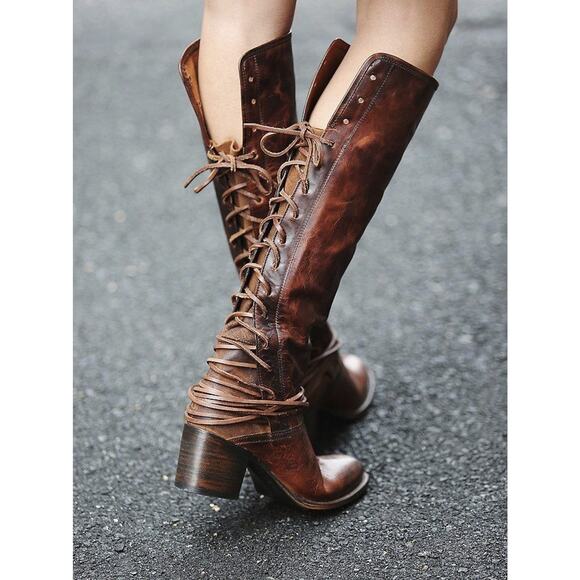 freebird Shoes - *Flawed Freebird Coal Boots Distressed Leather Tall Lace Up Western Festival 8